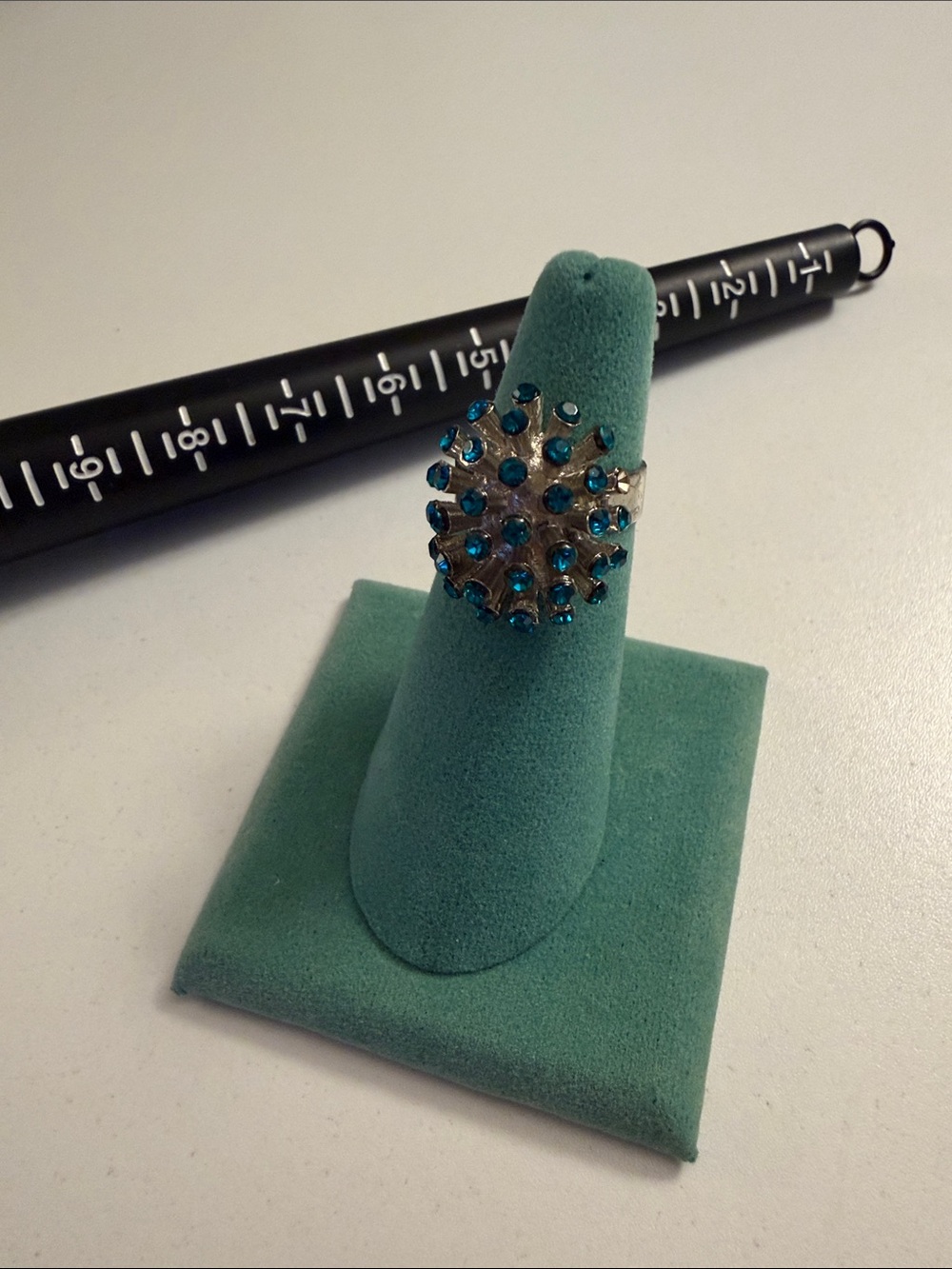 Sweet Vintage Adjustable Blue Crystal Cluster Cocktail Ring
